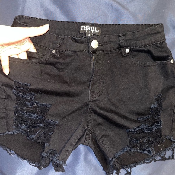 Thrill Jeans 5 Pocket Destroyed Cutoff High Rise Shorts - Picture 1 of 8
